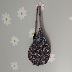 Kavu Navy Colorful Floral Print Crossbody Cotton Canvas Rope Sling Bag